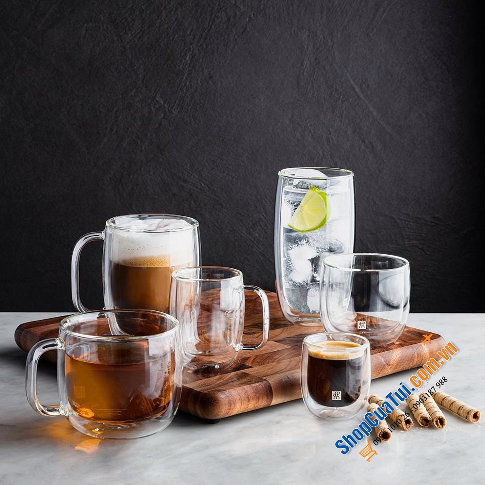 Sét 2 cốc 2 lớp cách nhiệt Zwilling Sorrento Plus 355ml có quai - Set 2 Cốc 2 thành zwilling CÓ QUAI to 355 ml.
