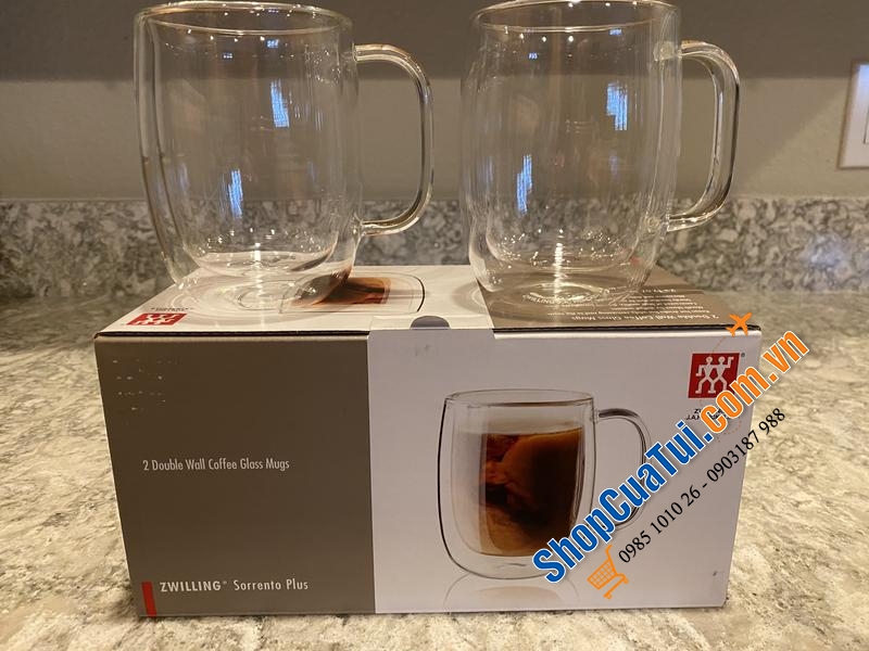 Sét 2 cốc 2 lớp cách nhiệt Zwilling Sorrento Plus 355ml có quai - Set 2 Cốc 2 thành zwilling CÓ QUAI to 355 ml.