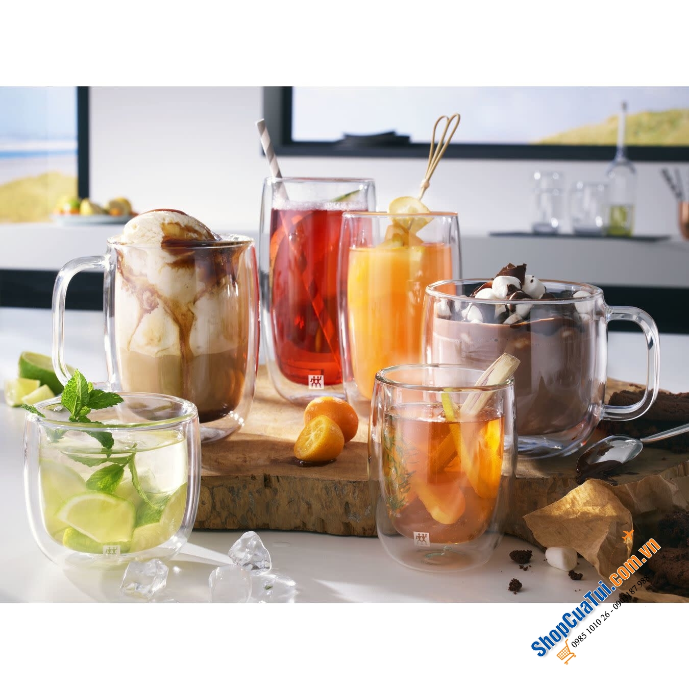 Sét 2 cốc 2 lớp cách nhiệt Zwilling Sorrento Plus 355ml có quai - Set 2 Cốc 2 thành zwilling CÓ QUAI to 355 ml.