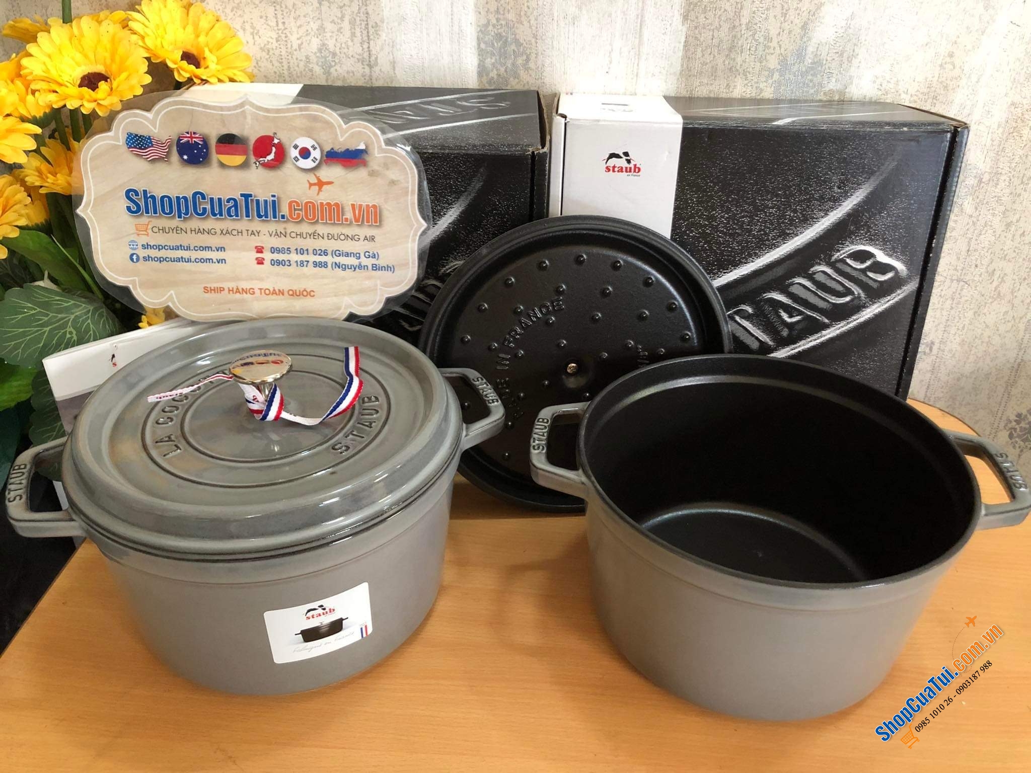 NỒI GANG STAUB XÁM DÁNG CAO  24 CM - 4,7 LIT.