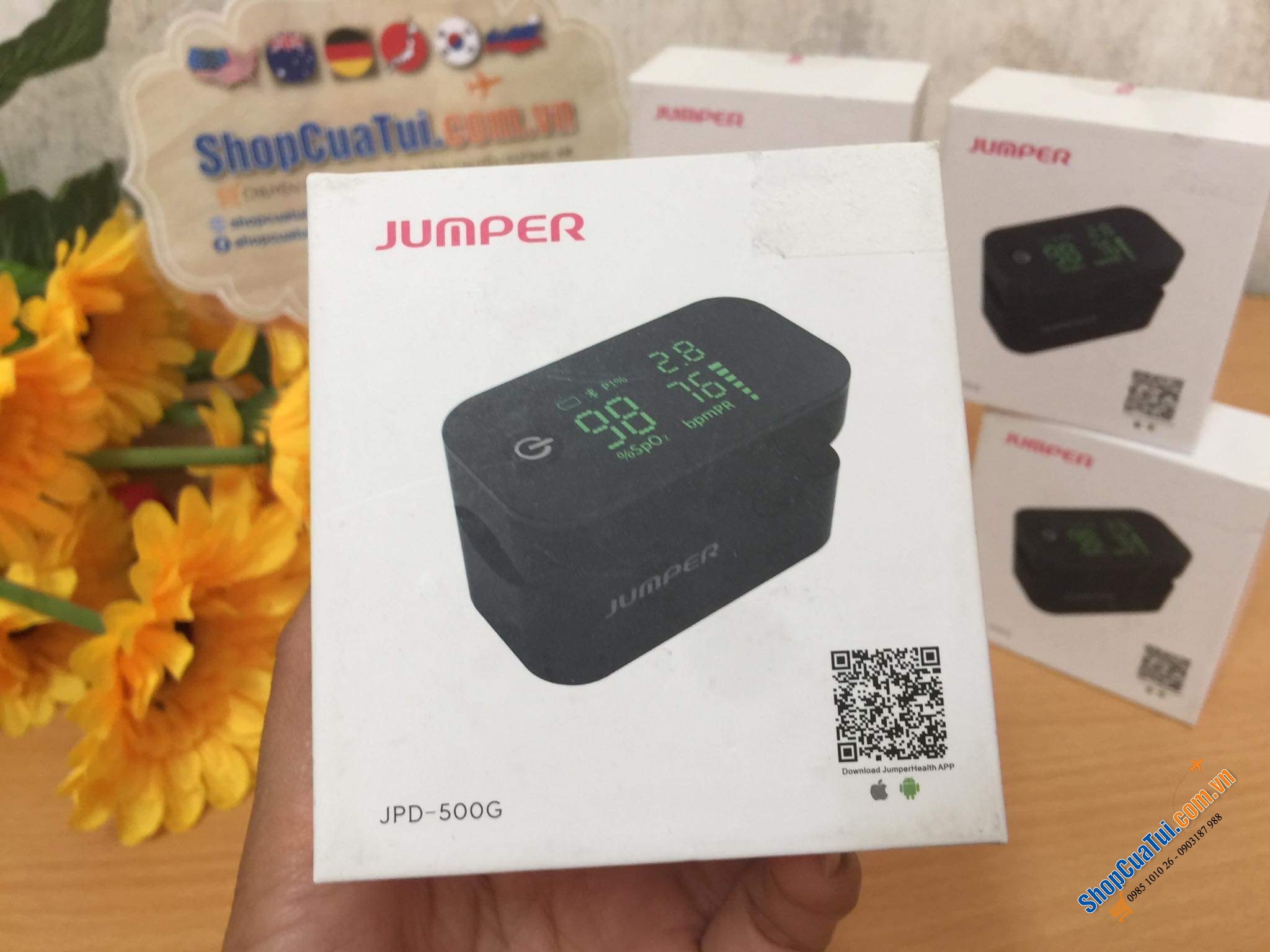 Máy đo nồng độ oxy máu , SPO2, PR, PI Jumper JPD-500G kết nối Bluetooth, MÀU ĐEN màn hình Led (Hàng siêu chất lượng)- Rất cần khi dịch Covid lúc này.