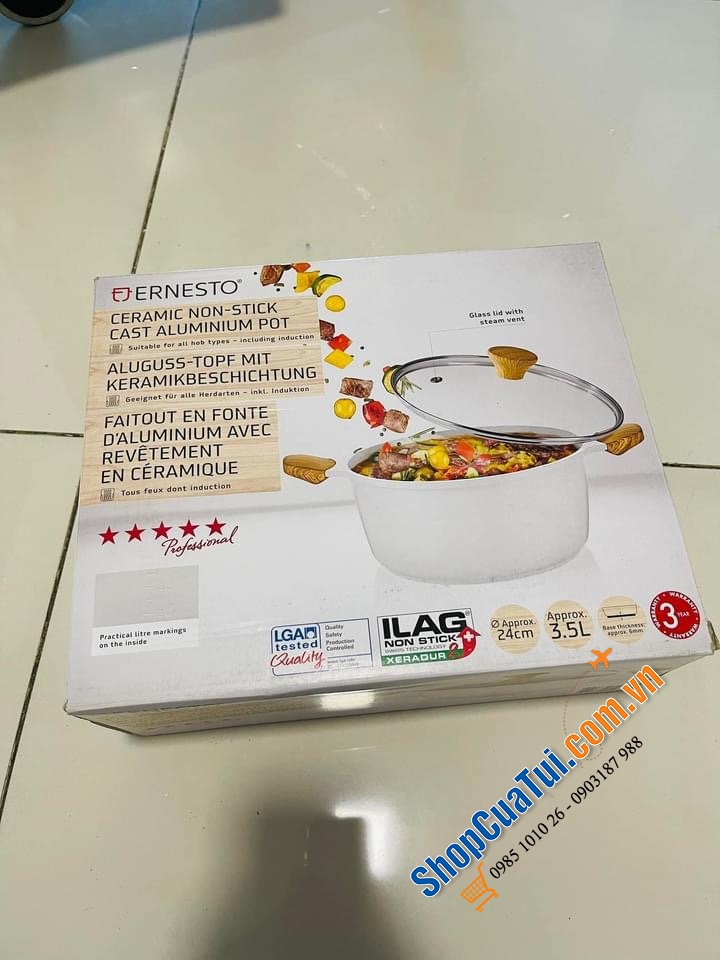 Nồi Enesto 24cm dung tích 4 lít phủ chống dính ILAG bền và siêu an toàn.