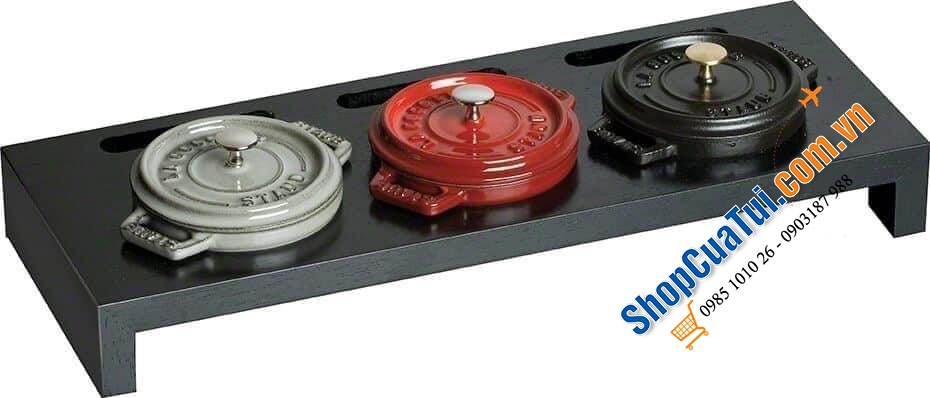 KHAY GỖ 3 NỒI STAUB MÀU ĐEN.