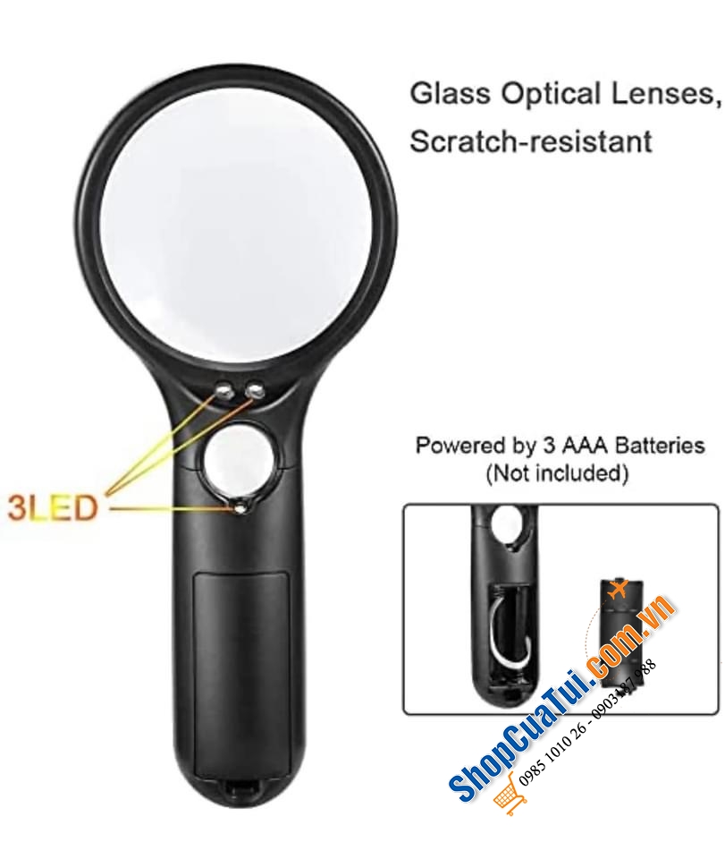 KÍNH LÚP ĐÈN LED BUSATIA.   - Quà biếu ông bà bố mẹ, những ai thích đọc sách mà mắt kém hoặc chữ quá bé