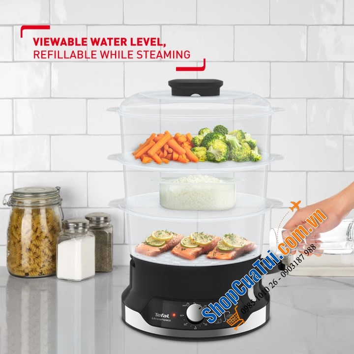 Nồi hấp 3 tầng TEFAL VC2048 Dampfgarer Ultracompact BPA frei - phương pháp nấu ăn ít chất béo nhưng vẫn đầy đủ giá trị dinh dưỡng, hương vị, kết cấu và màu sắc