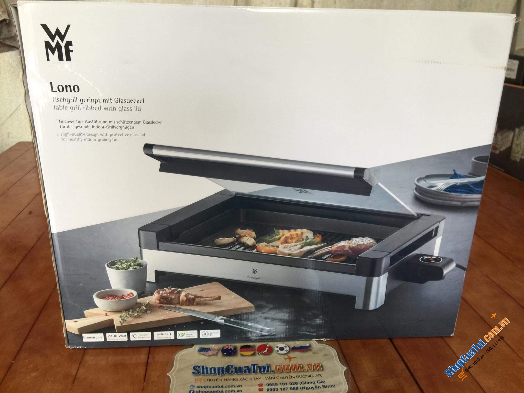 Bếp nướng WMF Lono 415430011 có nắp kính, lên tới 5 mức nhiệt độ khi nướng