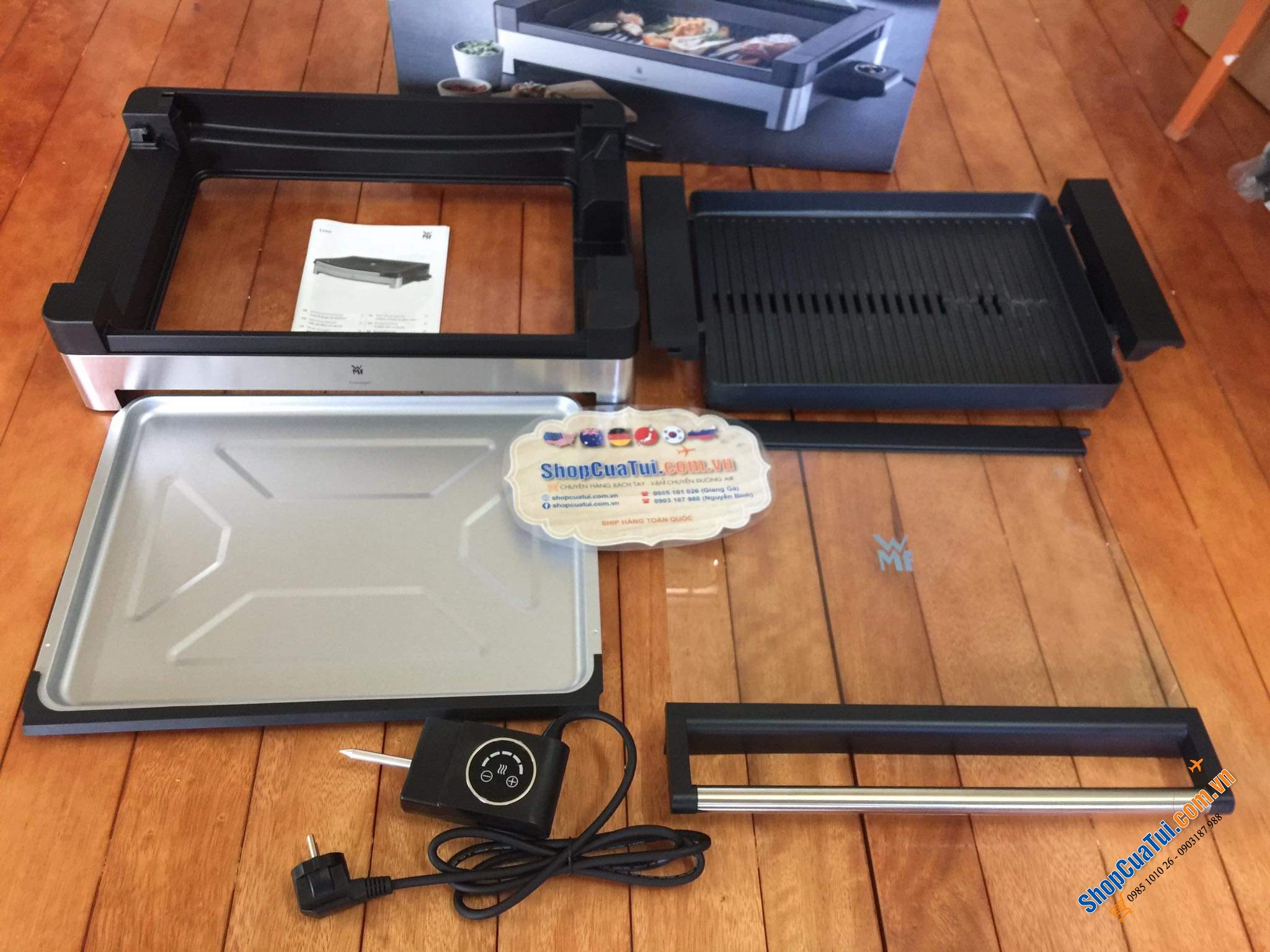 Bếp nướng WMF Lono 415430011 có nắp kính, lên tới 5 mức nhiệt độ khi nướng
