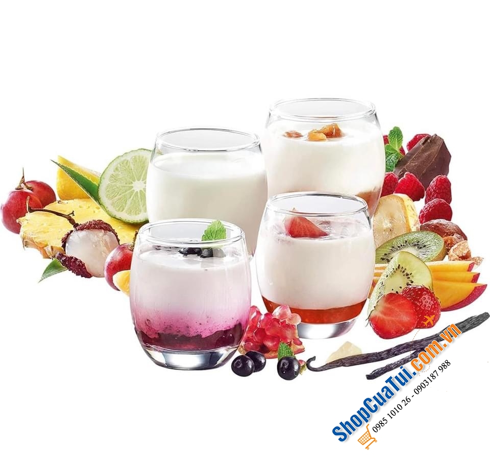 MÁY SỮA CHUA 7 LY MOULINEX - bao gồm 7 hộp thủy tinh, mỗi hộp 160 ml cho bạn những ly sữa chua tự làm thơm ngon, đơn giản