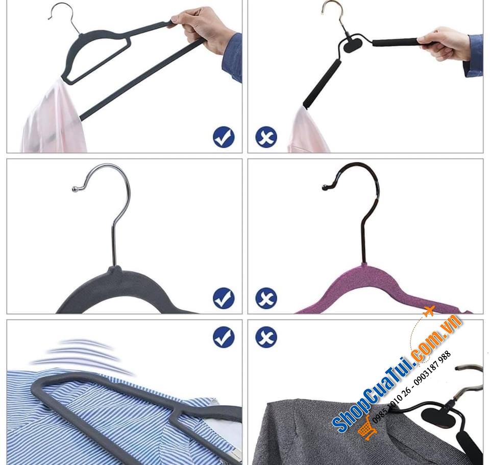 Sét 50 móc quần áo phủ nhung tiện dụng