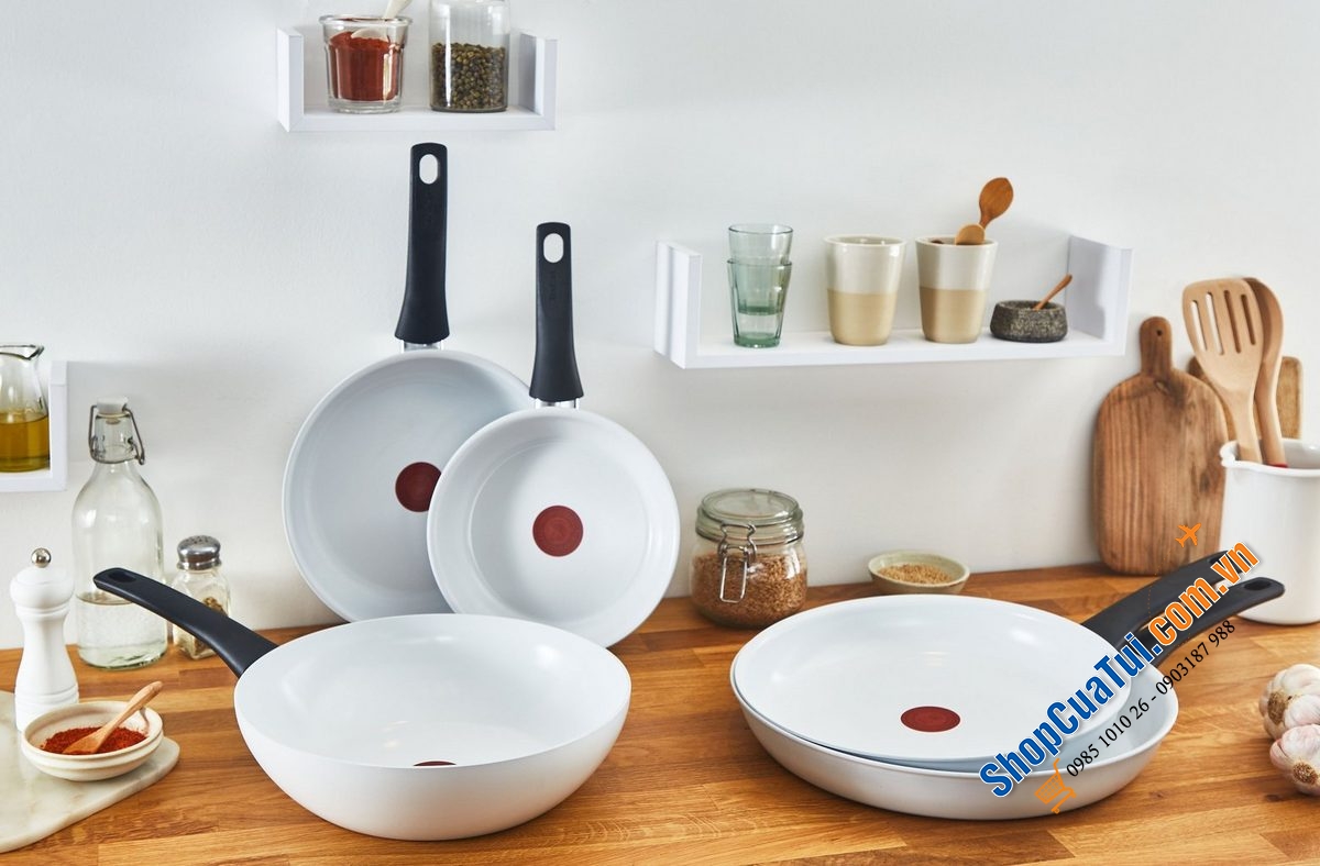 CHẢO RÁN CHỐNG DÍNH TEFAL CERAMIC CONTROL 28cm MADE IN FRANCE màu trắng