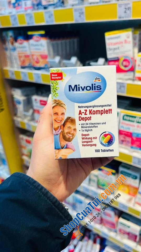 Viên uống bổ sung vitamin tổng hợp MIVOLIS AZ DEPOT với 24 vitamin và khoáng chất cần thiết cho cơ thể. Hộp 100 viên.