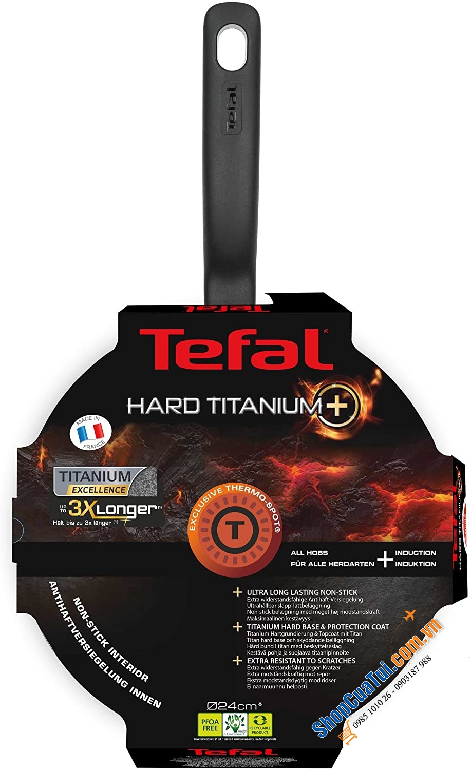 Đỉnh nhất trong các dòng chảo Tefal - Chảo sâu lòng Tefal HARD TITANIUM PRO Wokpfanne 24 cm - Chảo đa năng – Made in France
