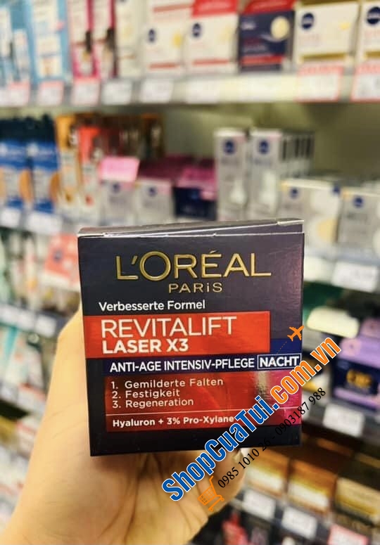 Kem dưỡng da đêm L\\\'Oréal Paris Revitalift Laser X3 - chống lão hoá hiệu quả gấp 3 lần với axit hyaluronic (HA).