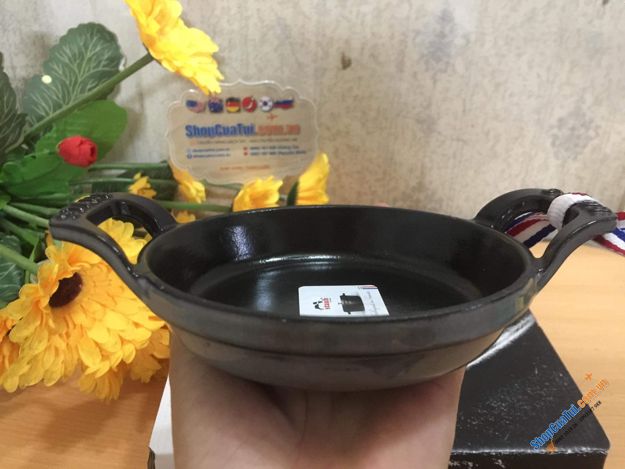 CHẢO GANG, CHẢO STAUB- KHAY NƯỚNG BỎ LÒ 12 CM - Made in France - MÀU XÁM.