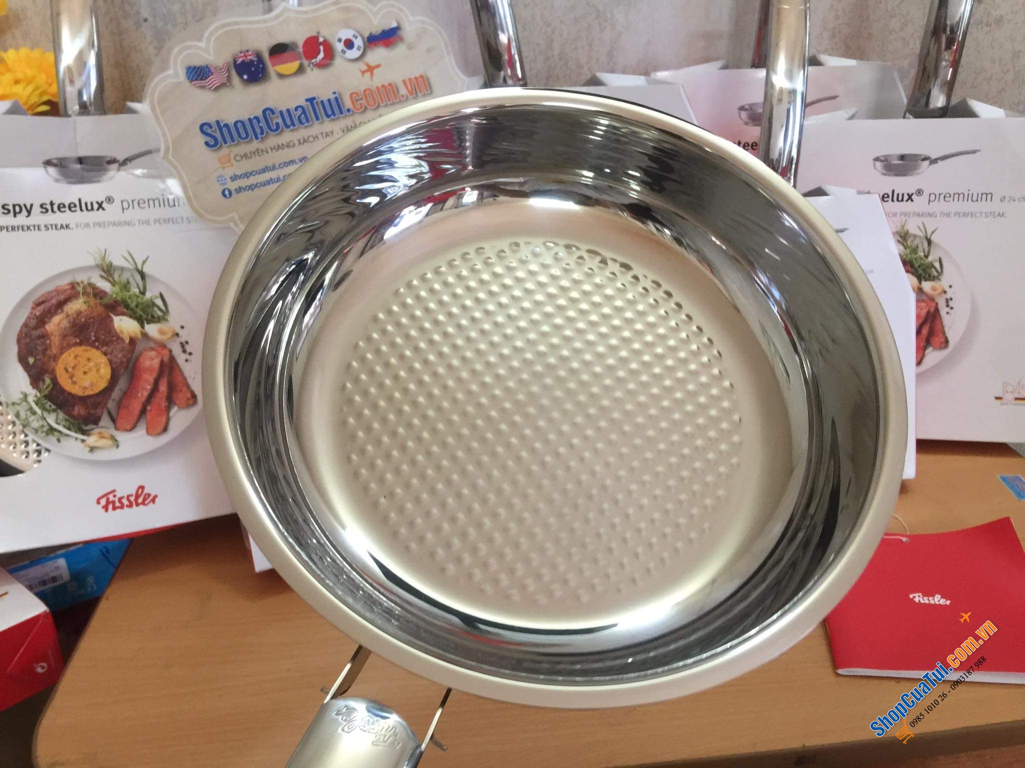 CHẢO FISSLER INOX CRISPY STEELUX PREMIUM 20 CM - Made in Germany dập đáy