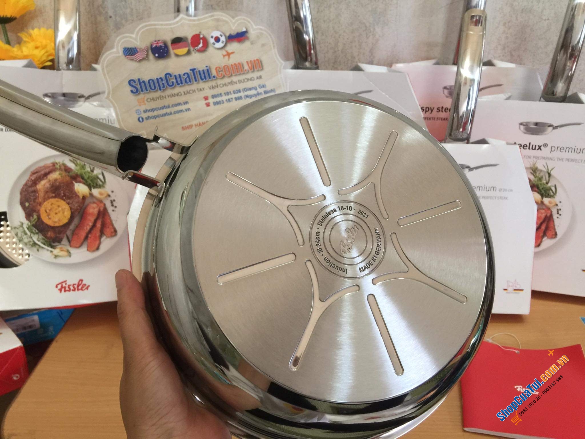 CHẢO FISSLER INOX CRISPY STEELUX PREMIUM 20 CM - Made in Germany dập đáy