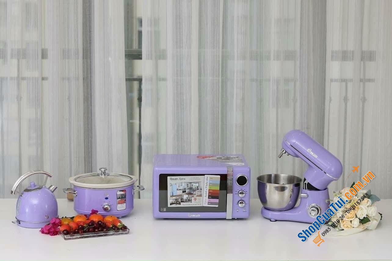 Lò vi sóng Swan - Phong cách Retro siêu sang dung tích 20 lít rộng rãi để hâm nóng nhiều loại thực phẩm và bàn xoay thủy tinh, công suất 800w