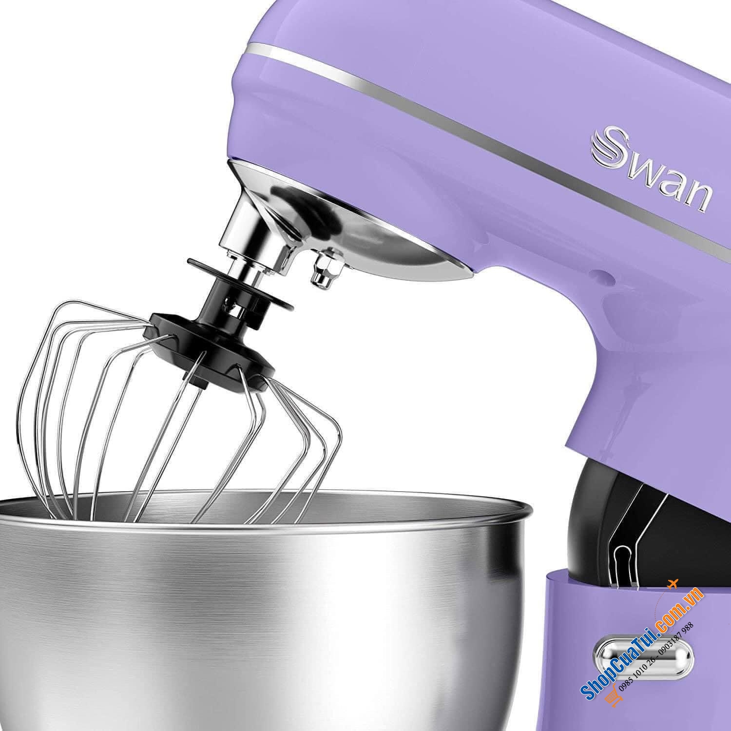 Máy trộn bột Swan Retro - tím đẹp mộng mơ Công suất 800w mạnh mẽ, 8 tốc độ thay đổi và chức năng xung, nhẹ nhàng đánh, gấp và trộn
