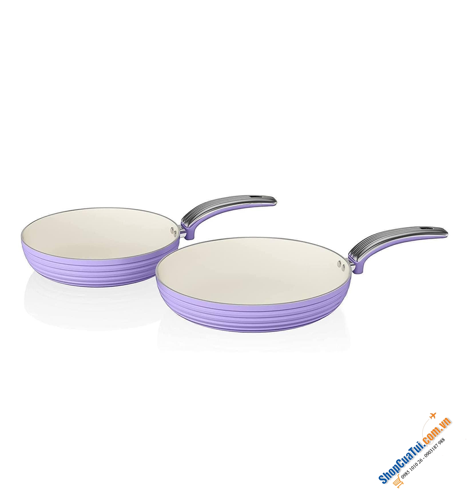 Sét nồi chảo Swan tím siêu đẹp 5 món: 3 nồi và 2 chảo