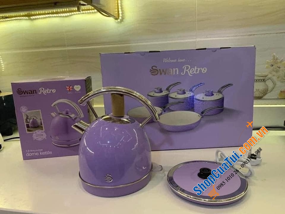 Sét nồi chảo Swan tím siêu đẹp 5 món: 3 nồi và 2 chảo