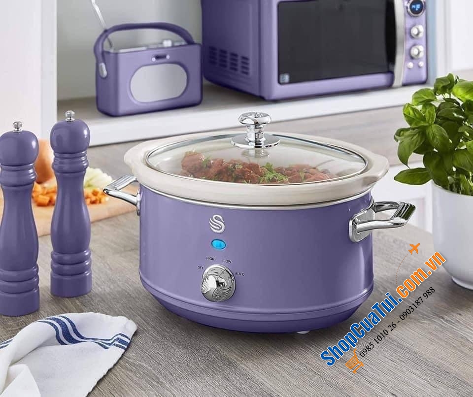 Nồi nấu chậm Swan Retro 3.5L 3 chế độ nấu -  thích hợp cho các món hầm nấu chậm và nấu với nhiệt độ thấp