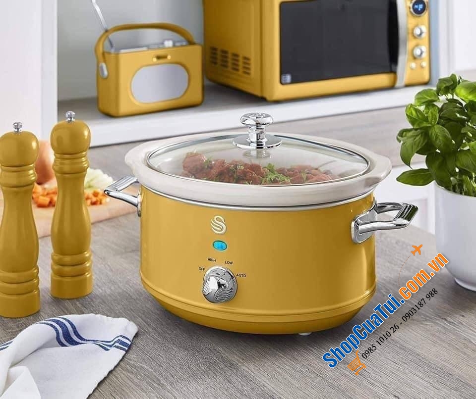 Nồi nấu chậm Swan Retro 3.5L 3 chế độ nấu -  thích hợp cho các món hầm nấu chậm và nấu với nhiệt độ thấp