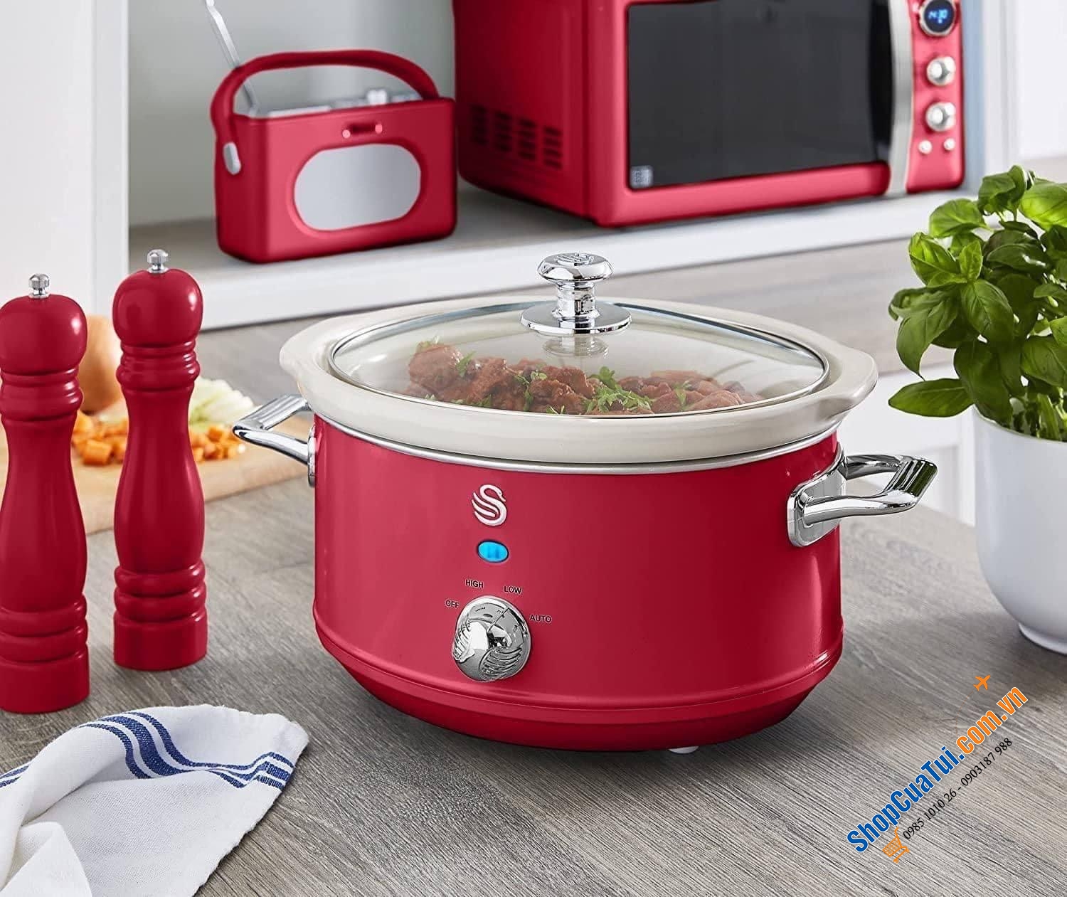 Nồi nấu chậm Swan Retro 3.5L 3 chế độ nấu -  thích hợp cho các món hầm nấu chậm và nấu với nhiệt độ thấp