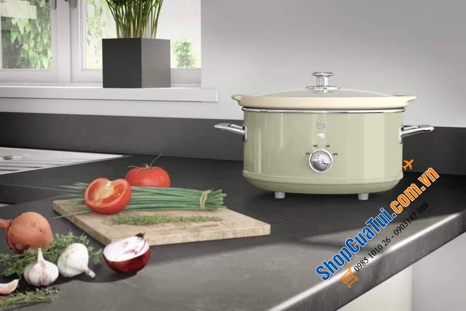 Nồi nấu chậm Swan Retro 3.5L 3 chế độ nấu -  thích hợp cho các món hầm nấu chậm và nấu với nhiệt độ thấp