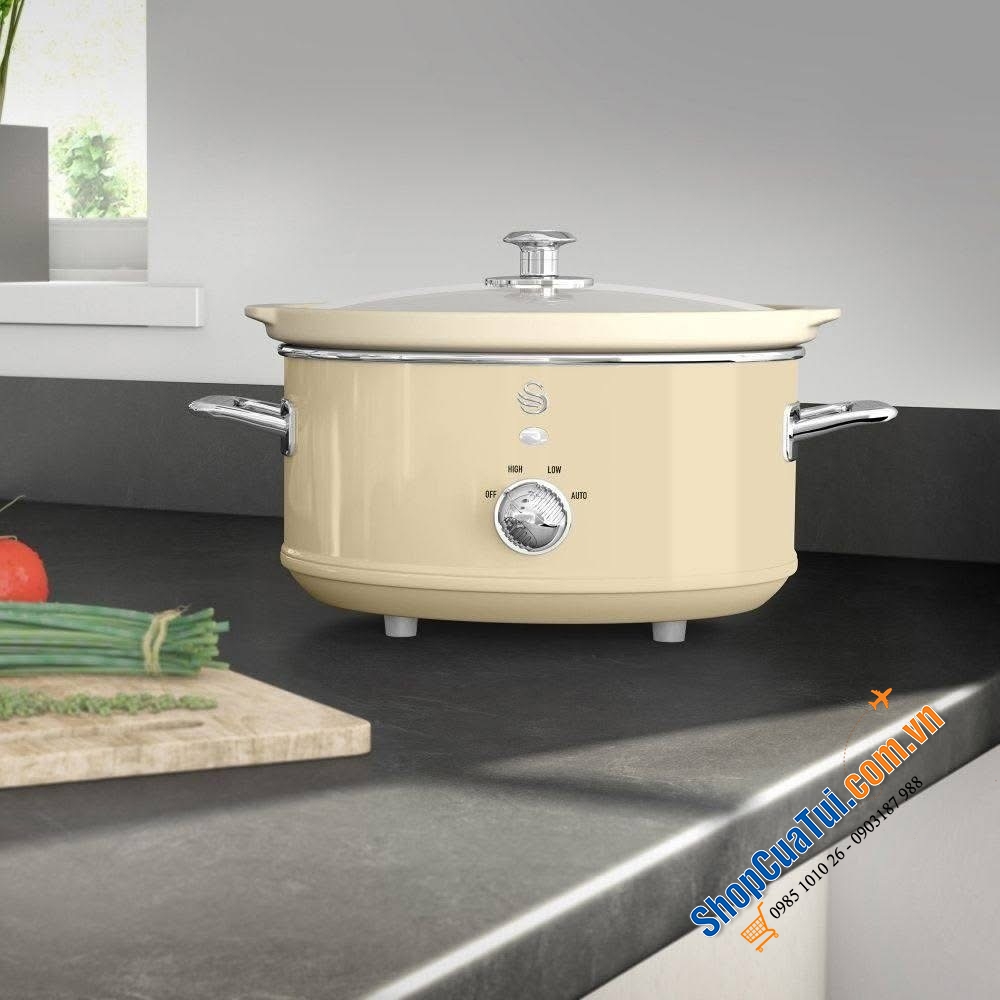 Nồi nấu chậm Swan Retro 3.5L 3 chế độ nấu -  thích hợp cho các món hầm nấu chậm và nấu với nhiệt độ thấp