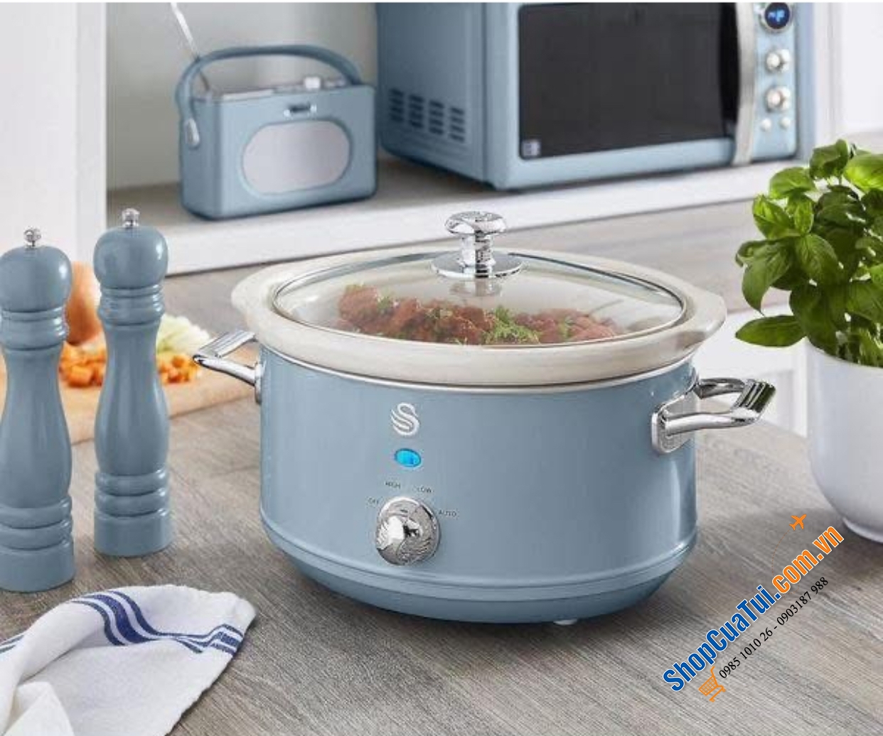 Nồi nấu chậm Swan Retro 3.5L 3 chế độ nấu -  thích hợp cho các món hầm nấu chậm và nấu với nhiệt độ thấp