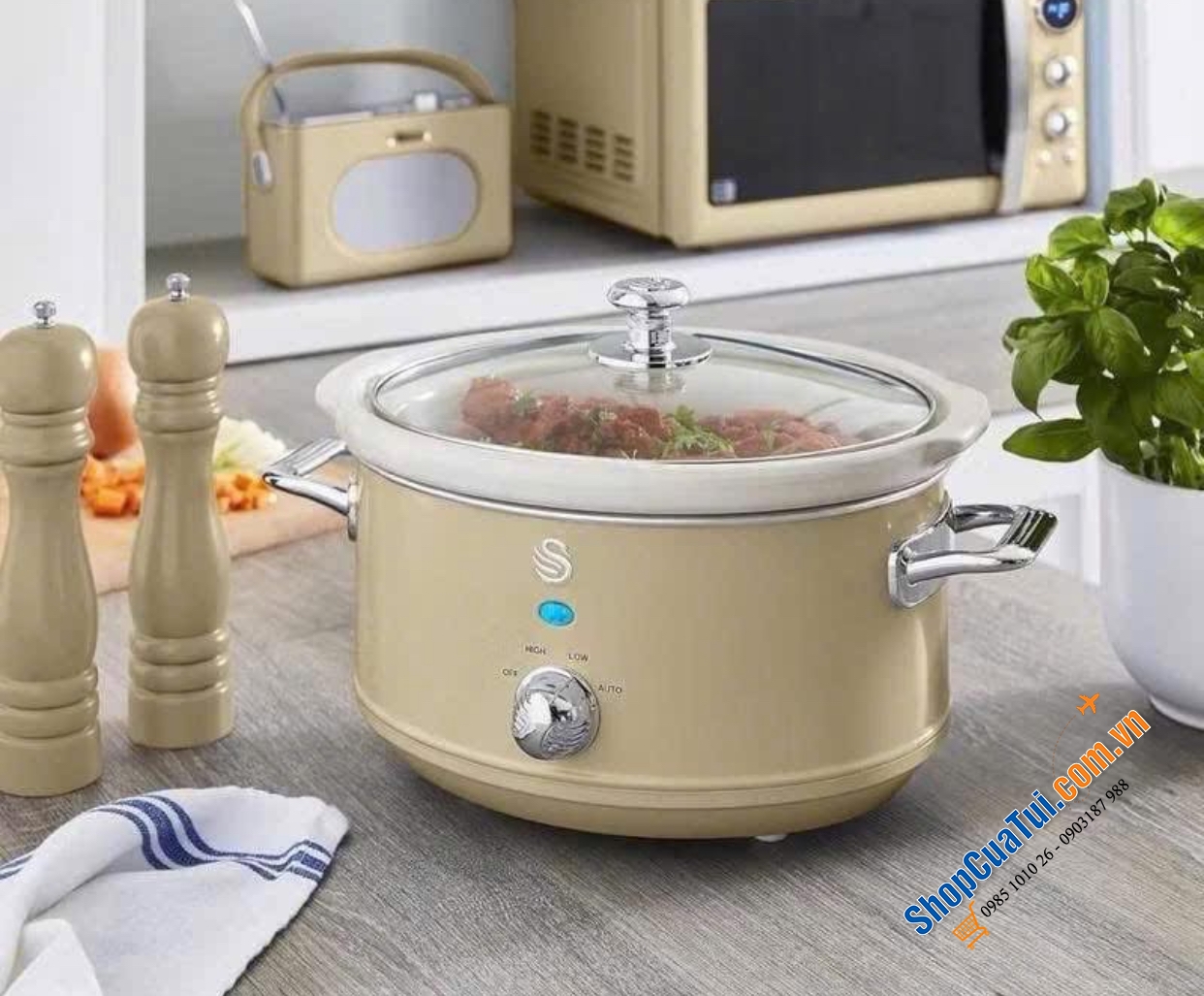 Nồi nấu chậm Swan Retro 3.5L 3 chế độ nấu -  thích hợp cho các món hầm nấu chậm và nấu với nhiệt độ thấp