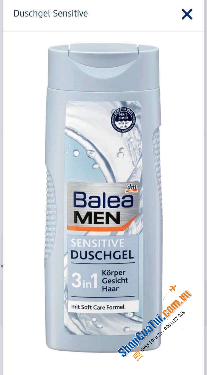 Sữa tắm gội cho nam  Balea MEN Duschgel Sport 3in1 hương thơm quyến rũ 300ml