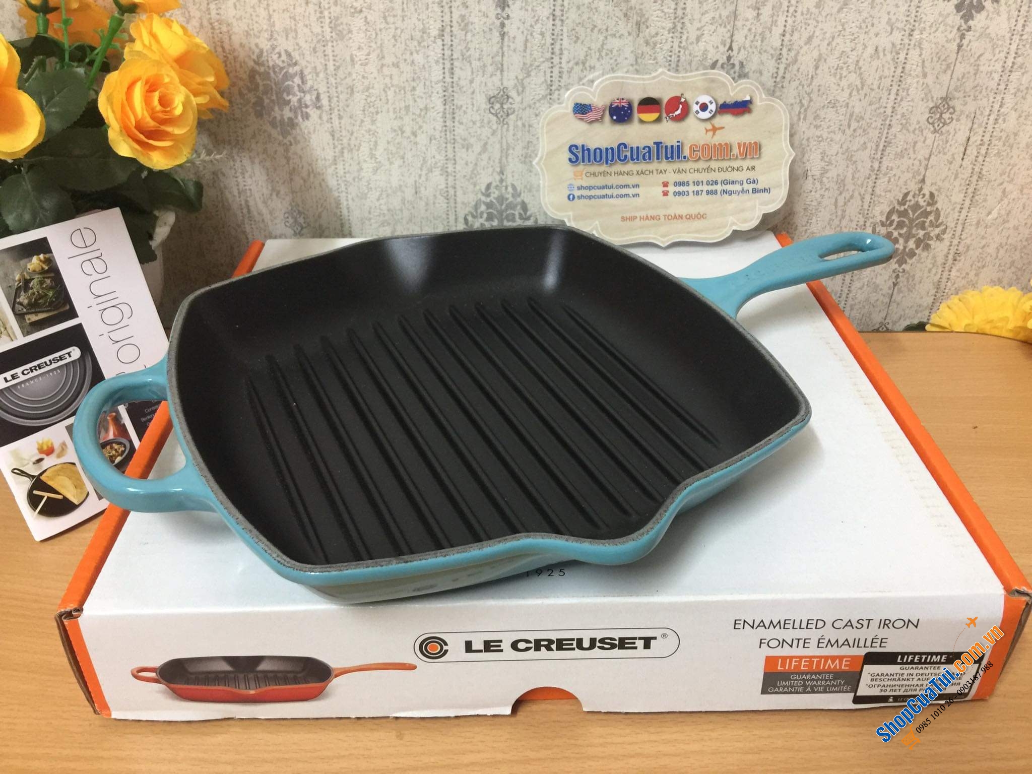 Chảo Nướng LeCreuset Hình Vuông 26cm có 2 miệng rót xịn xò Made in France