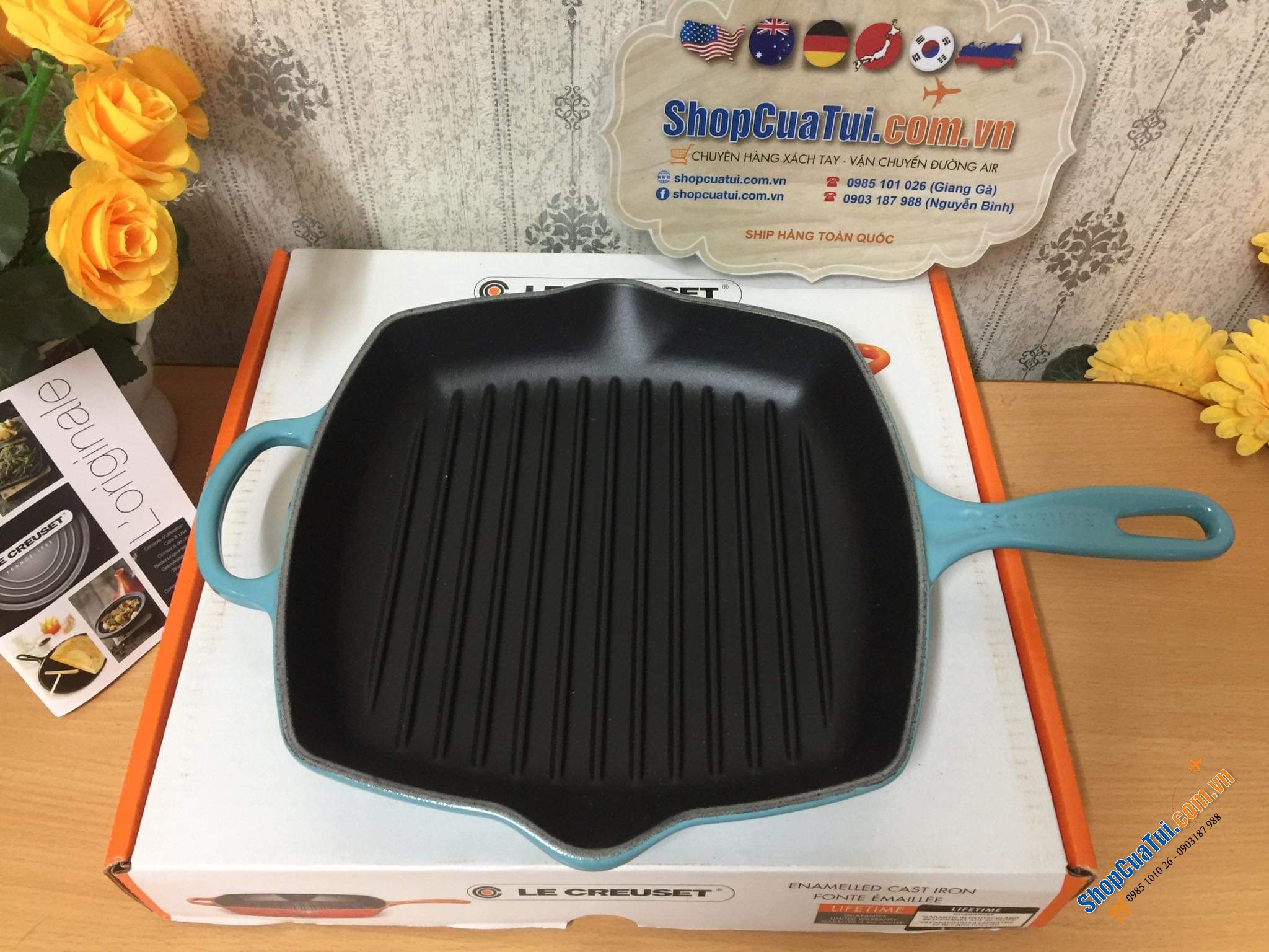 Chảo Nướng LeCreuset Hình Vuông 26cm có 2 miệng rót xịn xò Made in France