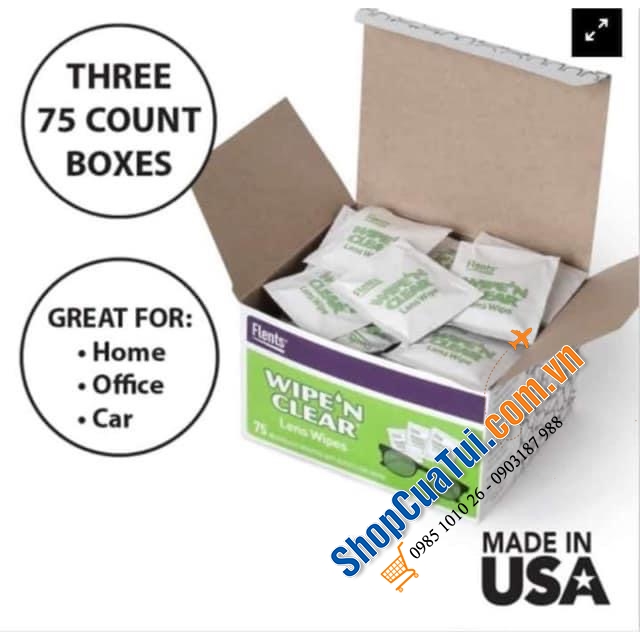 Giấy lau kính Flents Wipe Clear Lens Wipes giúp LÀM SẠCH KHÔNG TUỲ VẾT, KHÔNG SỢ TRẦY KÍNH và BẢO VỆ KÍNH hộp 75 miếng, Made in U.S.A