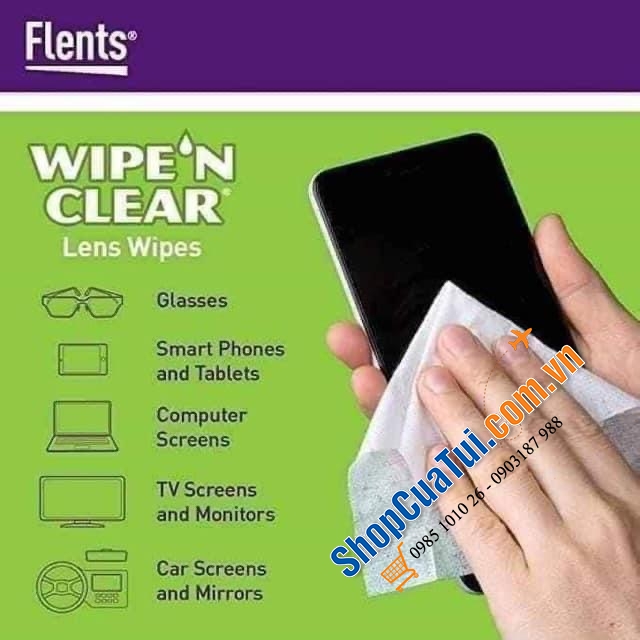Giấy lau kính Flents Wipe Clear Lens Wipes giúp LÀM SẠCH KHÔNG TUỲ VẾT, KHÔNG SỢ TRẦY KÍNH và BẢO VỆ KÍNH hộp 75 miếng, Made in U.S.A