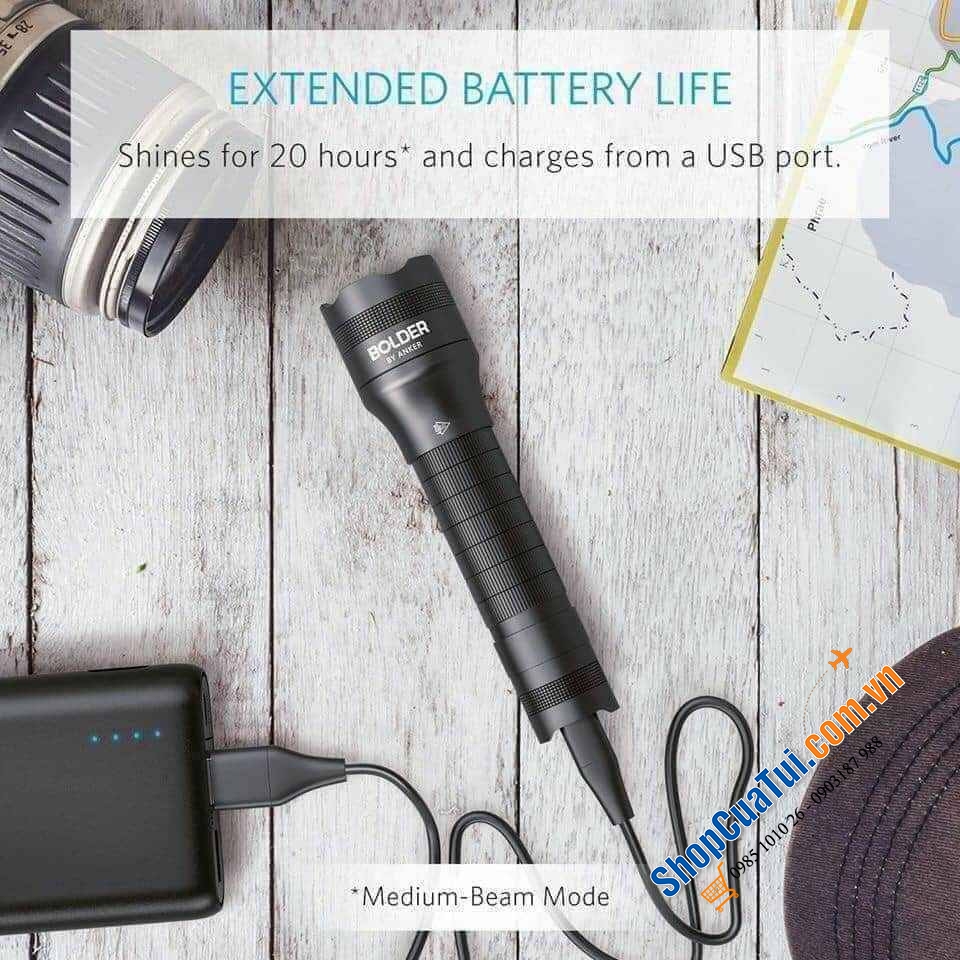 Đèn pin LED Anker LC40 - pin sạc tới 20h sử dụng, có các chế độ Cho Gia Đình, Cắm Trại, Đi Bộ, Đi Xe Đạp. Sử Dụng Khẩn Cấp