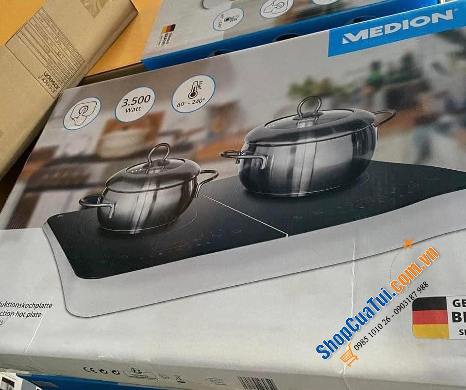 Bếp Từ Đôi Medion MD 18493 nấu nhanh hơn nhờ công suất cao 3500W với 10 mức điều chỉnh nhiệt độ