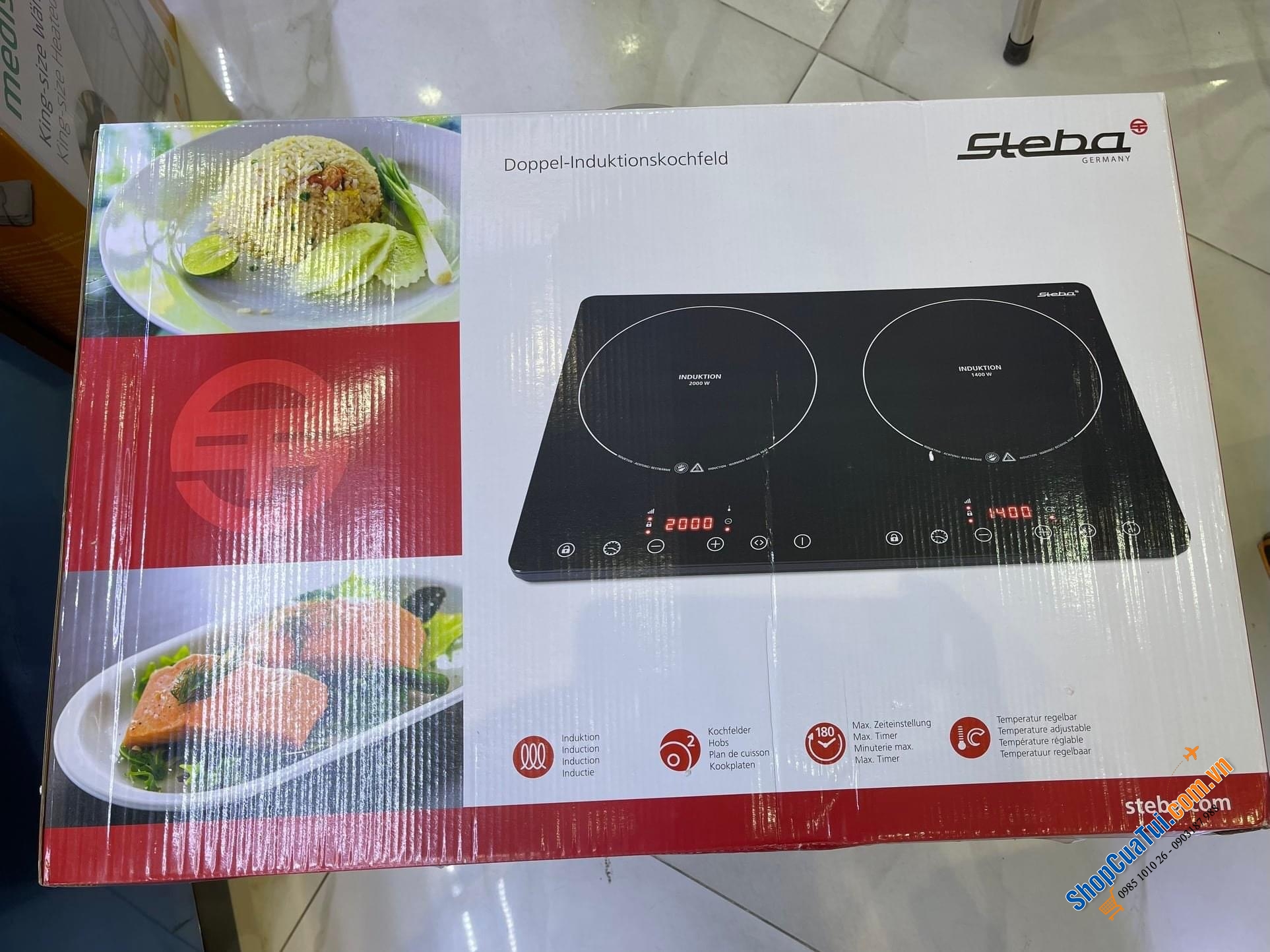 Bếp từ đôi Bếp từ 2 vùng nấu Steba ik650 kiểm soát nhiệt độ 60-240 ° C, với 8 mức công suất từ 300 - 2.000 W