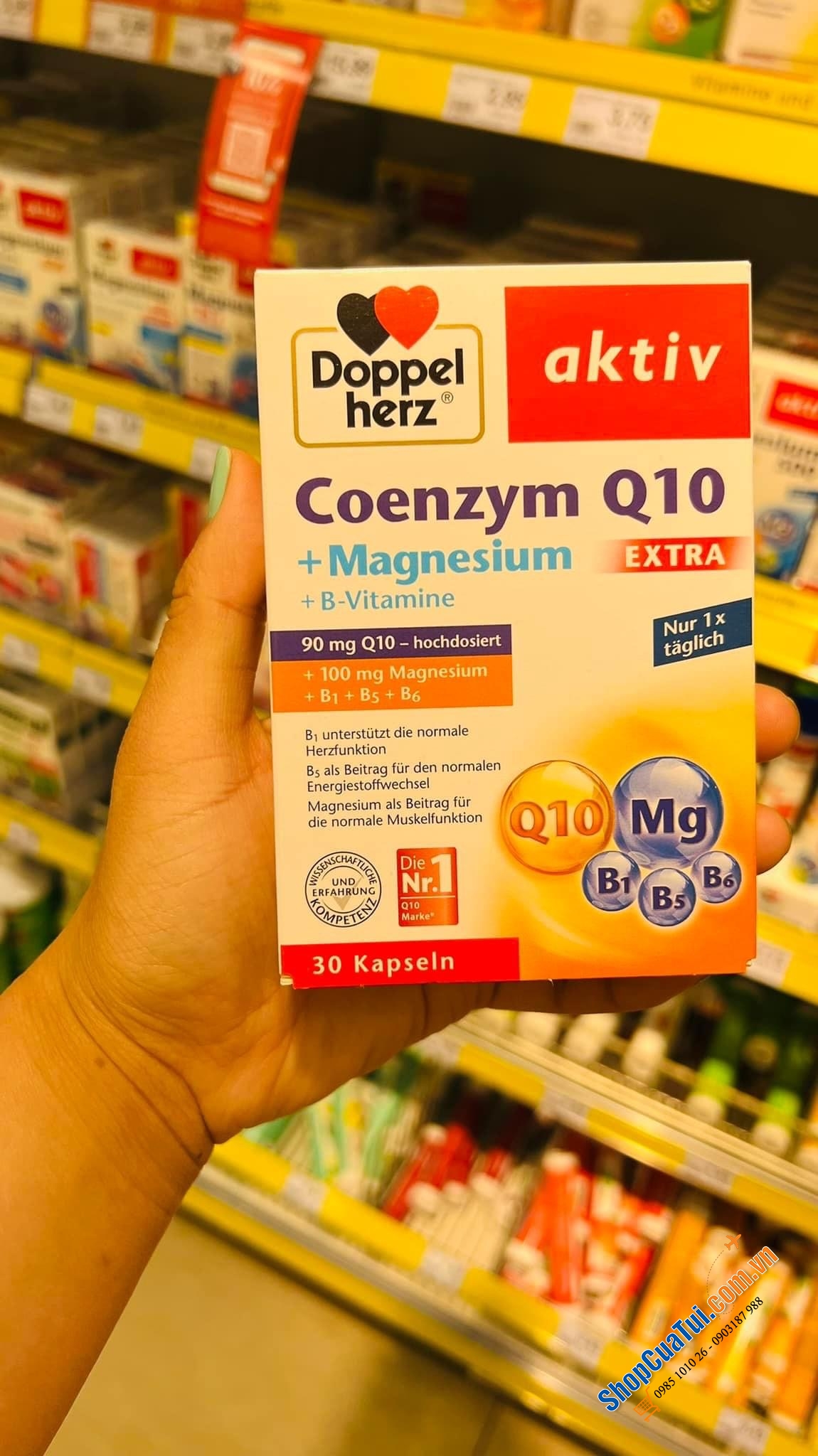 Thuốc bổ tim mạch và nâng cao Năng lượng Doppelherz Coenzym EXTRA Q10 + Magie + B-Vitamine, 30 Viên.