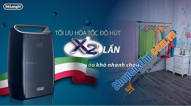 MÁY HÚT ẨM DELONGHI DEX16F - công suất hút 16 lít/ ngày giúp nhà cửa luôn khô ráo, sạch sẽ không nồm ẩm mốc, tránh virus sinh sôi cho phòng lên tới 75m2