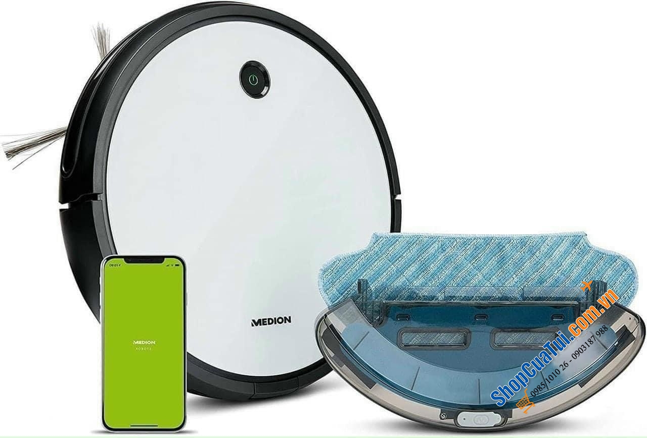 Robot Hút Bụi Lau Nhà công nghệ cao thế hệ mới Medion MD20041 Intelligent 2in1 Cleaning With Extra Power - Dung lượng pin 2900mAh - Cao nhất trong các dòng máy của Hãng Medion