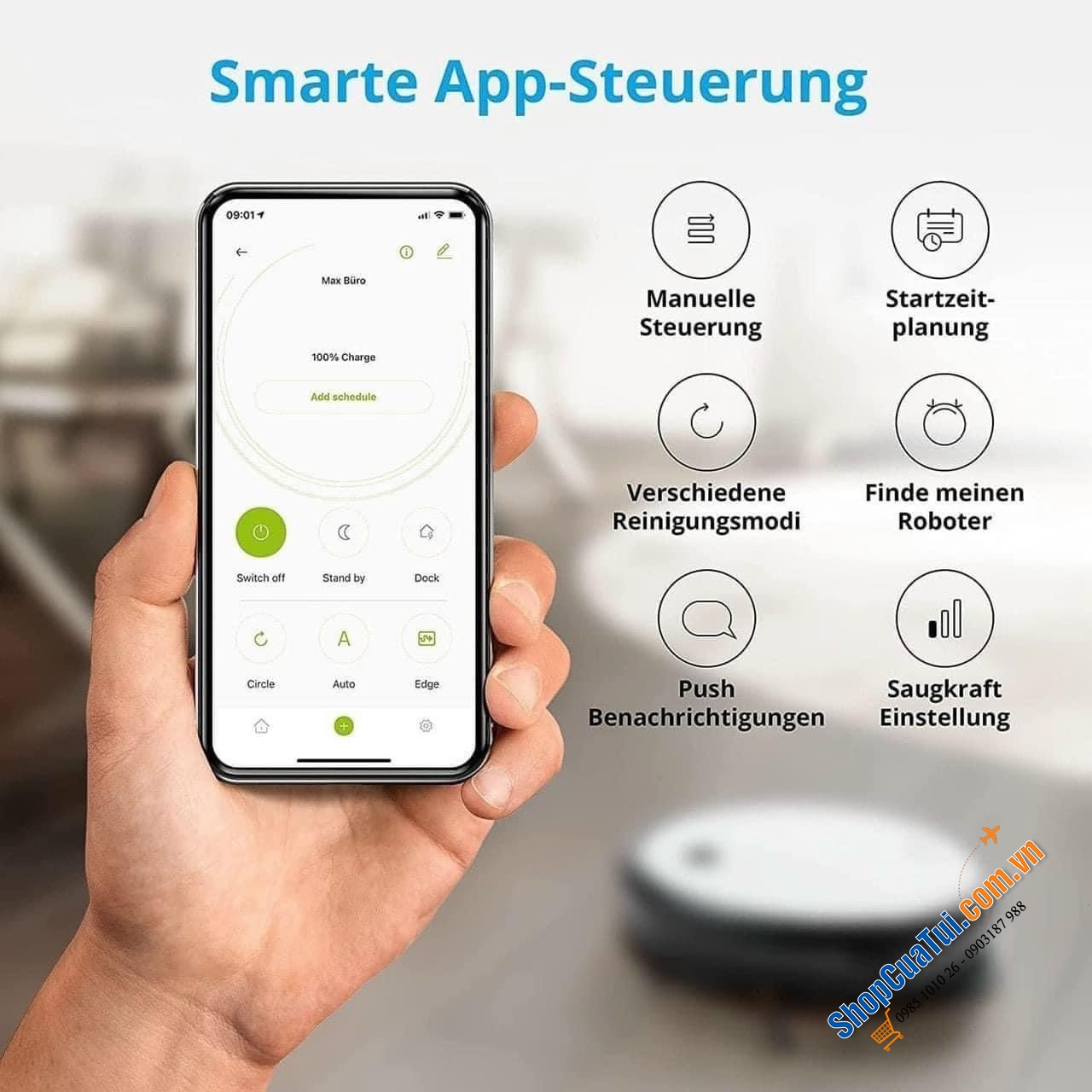 Robot Hút Bụi Lau Nhà công nghệ cao thế hệ mới Medion MD20041 Intelligent 2in1 Cleaning With Extra Power - Dung lượng pin 2900mAh - Cao nhất trong các dòng máy của Hãng Medion