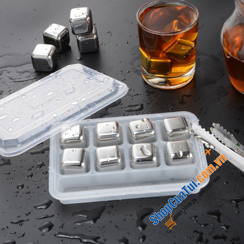 Set 8 viên đá inox LACARI  (kèm theo 1 cây gắp) - DÒNG CAO CẤP TẠI ĐỨC - đem lại cảm giác mát lạnh mà không mất đi hương vị nguyên thuỷ của đồ uống