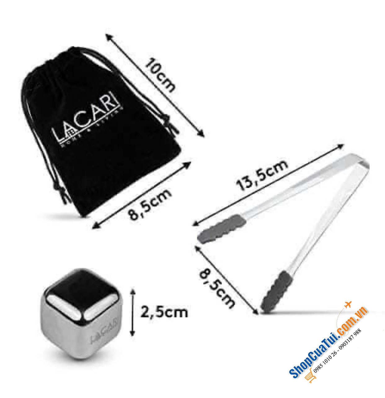 Set 8 viên đá inox LACARI  (kèm theo 1 cây gắp) - DÒNG CAO CẤP TẠI ĐỨC - đem lại cảm giác mát lạnh mà không mất đi hương vị nguyên thuỷ của đồ uống