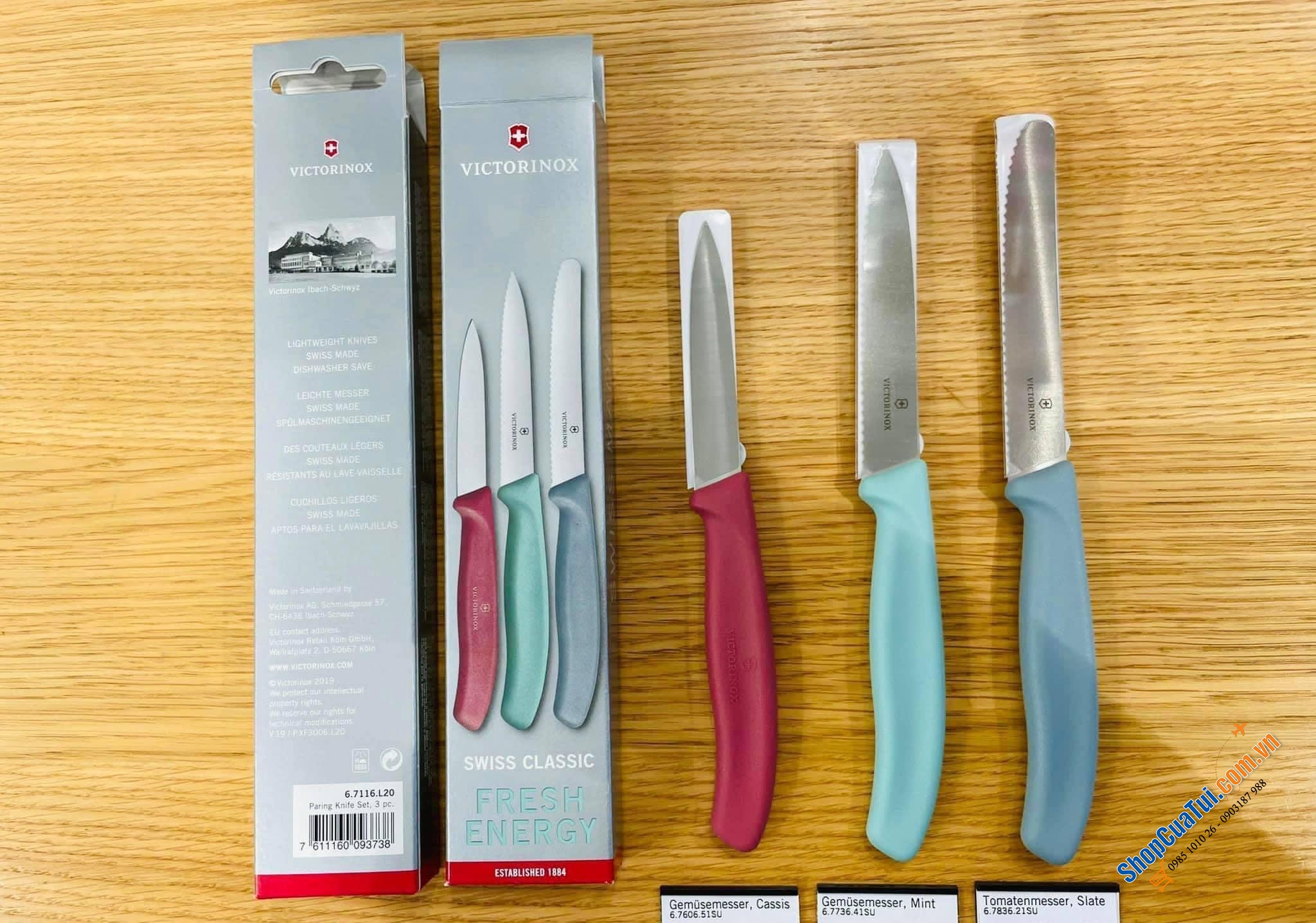 Set 3 DAO CẮT TỈA CƠ BẢN VICTORINOX FRESH ENERGY - MADE IN SWISS.