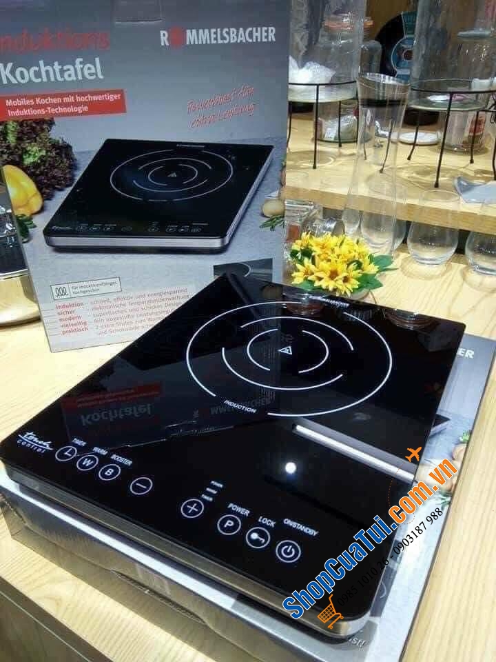 Bếp từ đơn Rommelsbacher CT2100 IN.  Mẫu mới nhất được trang bị thêm chức năng nấu nhanh Booster, rất hiếm bếp đơn có.