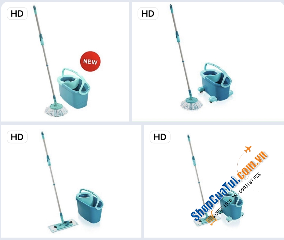 Cây Lau Nhà Leifheit 52102 Twist Ergo Mobile hình tròn - có bánh lăn, vệ sinh nhà cửa trở lên quá đơn giản