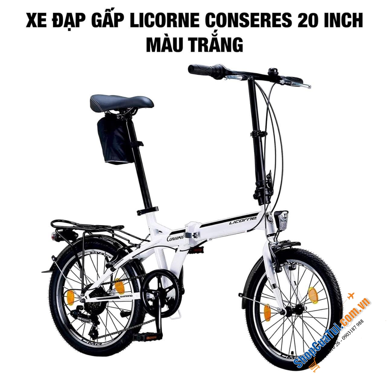 XE ĐẠP GẤP GỌN THỜI THƯỢNG NỘI ĐỊA ĐỨC LICORNE - người bạn đồng hành lý tưởng khi đi cắm trại, đi nghỉ mát hay trên xe buýt, xe lửa, (TRẮNG VÀ ĐEN)