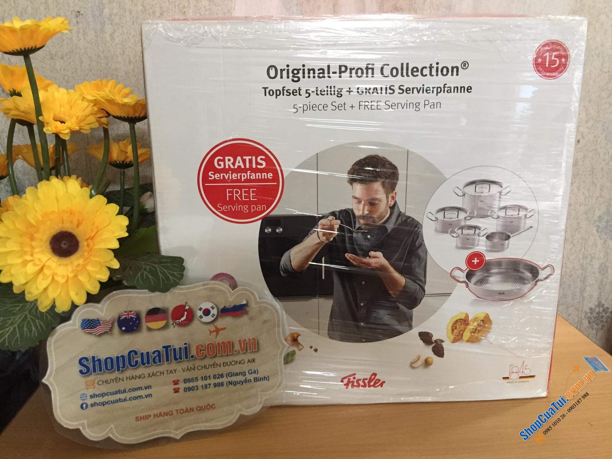 BỘ NỒI 6 MÓN FISSLER ORIGINAL PROFI COLLECTION MADE IN GERMANY(NẮP THÉP) gồm 4 nồi, 1 quánh và 1 chảo 2 quai